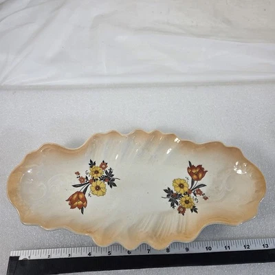 Plato de apio vintage Wellsville China festoneado floral EE. UU. 1927 ovalado marfil Foto 1 de 4