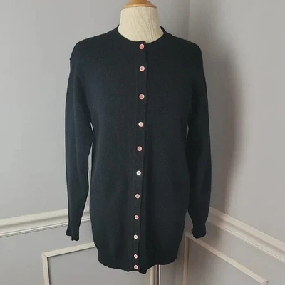 Cárdigan largo LIZ CLAIBORNE DE COLECCIÓN negro mezcla de lana con botones preppy boho plumero Foto 1 de 4