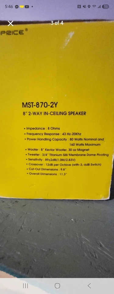 Juego de 2 altavoces de techo de 2 vías Monoprice MST-870-2Y 8" nuevos en caja Foto 1 de 3