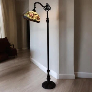 Art Deco 11" Tiffany Stil Buntglas Stehlampe Stehlampe Metallfuß - Bild 1 von 3