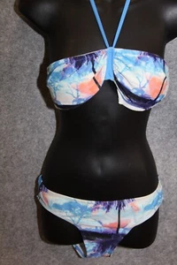 BIKINI SET BANDEAU GRÖSSE 38 BLAU GEMUSTERT MIT PADS S. OLIVER - Picture 1 of 2