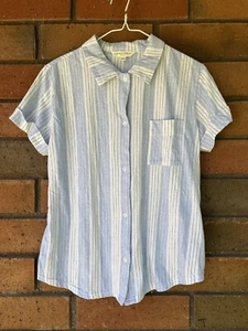 Laura Ashley gestreifte Kurzarm Bluse Knopfleiste weiß blau Damen Medium - Bild 1 von 9