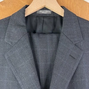 Arnold Brant Suit Mens 44L Gray Windowpane 3 Button 100% Wool Pants 34x32 Canvas - Picture 1 of 24