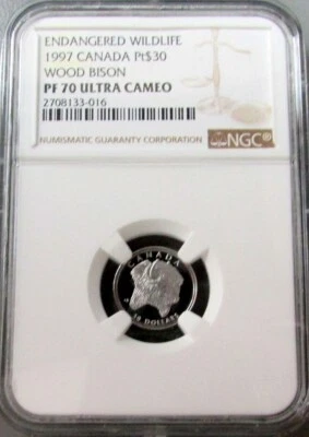 1997 PLATINUM CANADA $30 WOOD BISON NGC PROOF 70 ULTRA CAMEO 1,356 MINTED - Image 1 of 3