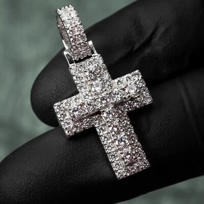 Colgante Cruz Puntero Oro Blanco 10K Excelente Corte 2.75Ct Cultivado en Laboratorio VVS Foto 1 de 4