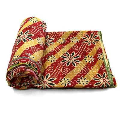 Vintage Kantha Quilt Indian Cotton Bedspread Embroidered Blanket Throw e - Image 1 of 4