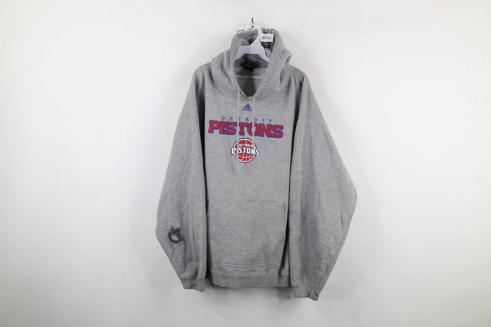 Vintage Y2K Adidas Mens 2XL Heavyweight Detroit Pistons Basketball Hoodie Gray - Image 1 of 4