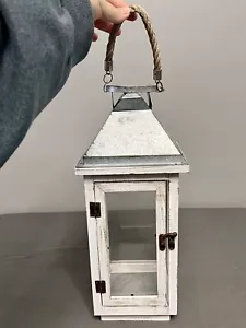 Cottage Wood & Metal Rustic Lantern Candle Holder 6.5x6x15.25” - Picture 1 of 10