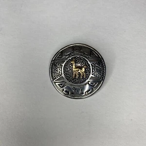 Vintage 925 Sterling Silver & 18K Gold Lama Peru Aztec Inca Lama Brooch Pin - Picture 1 of 7