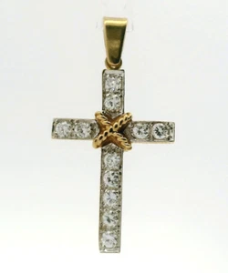 9ct Yellow Gold Cross Pendant Round Cubic Zirconia Stones Size 48mm x 25mm - Picture 1 of 10