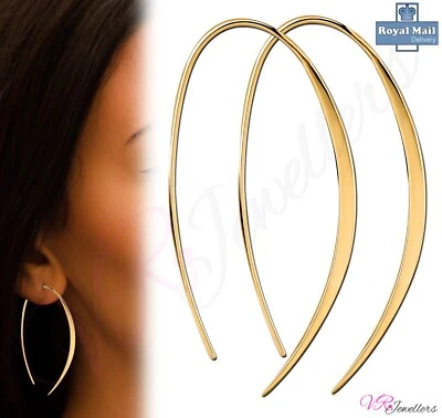 Pendientes de rosca de hilo ovalado enchapados en oro (38 mm) Foto 1 de 2