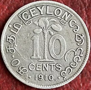 Ceylon - 10 Cents .800 Silver Coin - 1910 (HC5) - Picture 1 of 3