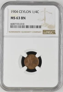 Ceylon 1/4 Cent 1904 NGC MS 63 BN - Picture 1 of 2