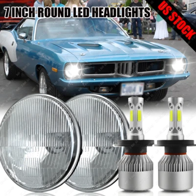 2x Faros LED redondos de 7 pulgadas haz alto-bajo DRL para Plymouth Barracuda Duster 340 Foto 1 de 4