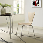 Mid-Century Modern Retro Bent Wood Chrome Metal Leg Dining Side Chair in Natural
