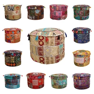 Vintage Patchwork Hocker osmanische runde Abdeckung Fußhocker ethnisches Zimmerdekor 18 Zoll - Bild 1 von 68