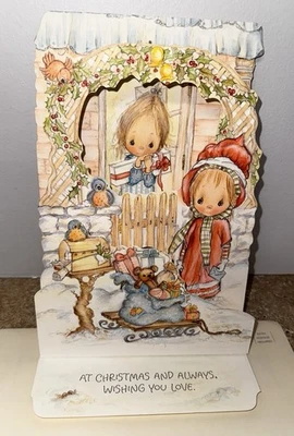 Tarjeta de Navidad Hallmark Betsey Clark Vintage Stand-Up Años 70 Sin Usar RARO Trineo Foto 1 de 4
