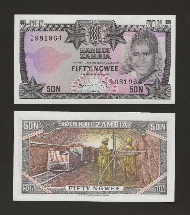 ZAMBIA 50 Ngwee 1973, P-14a, Pack Fresco Original UNC, Largo Obsoleto Serie Antigua Foto 1 de 1