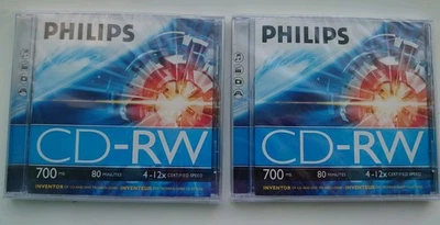 Philips CD-RW - 80MIN / 700MB Rewritable Blank NEW & SEALED x2 - Image 1 of 2