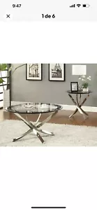Coaster Modern Glass Top End Table with Curved Base in Chrome - Picture 1 of 11
