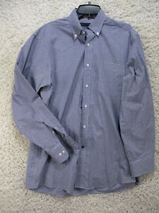 Tommy Hilfiger Mens Dress Shirt 16 34/35 Blue Check White Long Sleeve Cotton