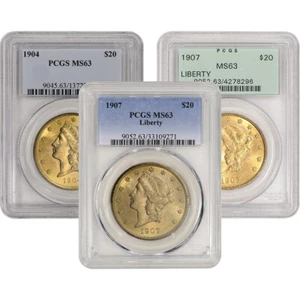 US Gold $20 Liberty Head Double Eagle - PCGS MS63 - Random Date and Label - Picture 1 of 3