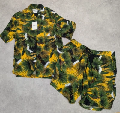 Conjunto de Pantalones Cortos Camisa Iceberg Para Hombre Extra Grande Floral Botánica Hawaiana Tropical W34 Foto 1 de 4