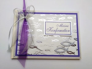 Gästebuch zur Konfirmation "Fische" - lila Din A5 quer *HANDMADE* - Bild 1 von 1