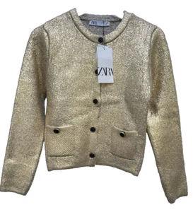 Cárdigan Zara Tejido Lámina Dorada Talla Pequeña Ref 6427 117 - Imagen 1 de 9