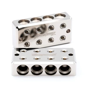 Pair ILL Customz 4 IN 4 OUT 1/0 AWG 0 Gauge Power and Ground Distribution Blocks - Picture 1 of 3