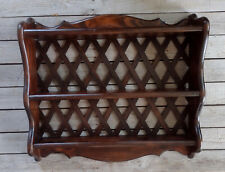 Vintage 3 tier Knotty Wood Lattice Back Plate Rack Wall Display Shelf
