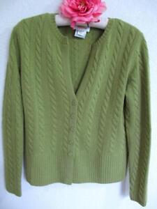 Talbots Petites Avocado Green Cable Knit Cardigan Sweater S Wool Rayon Cashmere