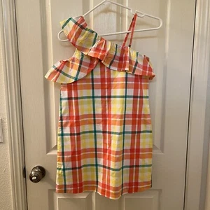 Janie and Jack Summer Tropics Orange Plaid One Shoulder Ruffle Dress Girls SZ 10 - Picture 1 of 10