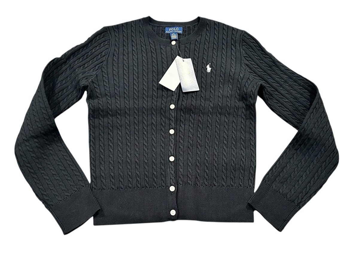 POLO RALPH LAUREN◆Buckle Front Cardigan/XS/ウール/BLK/無地 POLO RALPH LAUREN(ポロラルフローレン) / Buckle Front