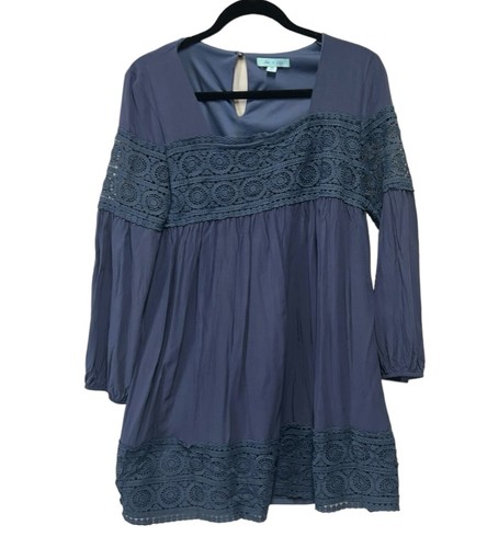 VETEMENTS Abito foderato contadino blu navy taglia media She+ Sky orlo pizzo boho