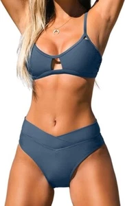 CUPSHE Bikini Set for Women Two Piece Swimsuits Cut Out High Waisted Scoop Neck - Picture 1 of 2