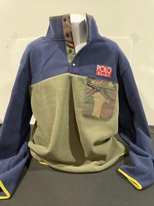 Pull neuf avec étiquettes polo Ralph Lauren camo RLPC 67 bleu marine polaire homme taille grande - Photo 1/11