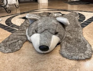 Yangjee Korea Kids Plush Wolf Rug Head Hide Mount Plush Stuffed Animal Grey - Picture 1 of 10