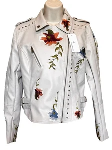 Ly Varley Lin Kunstleder Moto Jacke Gr. S Blumenstickerei Nieten Y2K Neu mit Etikett - Bild 1 von 16