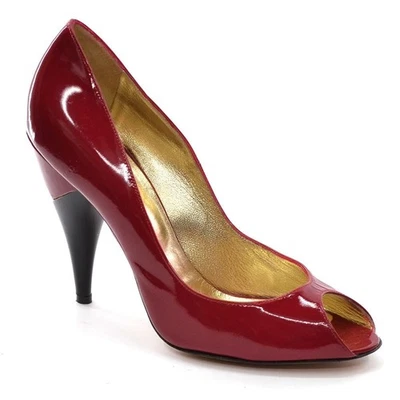 Zapatos de tacón alto Georgina Goodman Peep Toe 38,5/8 rojo charol Italia para mujer Foto 1 de 4