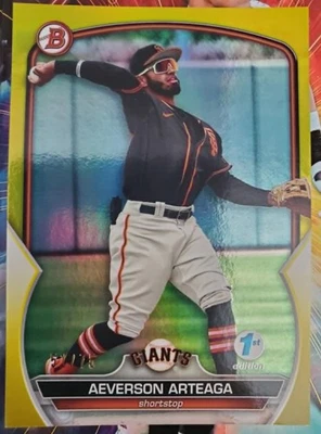 2023 Bowman 1st Edition#BPPF-60 Aeverson Artega SF Giants Yellow Foil 51/75 - Image 1 of 2