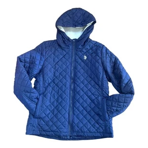 US Polo Assn Damen Steppjacke dunkelblau Größe L Kapuze gefüttert Taschen - Bild 1 von 13