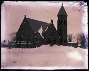 LATE 1800s or EARLY 1900s GLASS NEGATIVE, LARGE CHURCH AND/OR HALL #2 - Picture 1 of 2