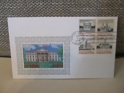 1st Day of Issue ARCHITECTURE 15 Cent Stamps (4) w/Copecrest Woven Picture~1979 - Image 1 of 4