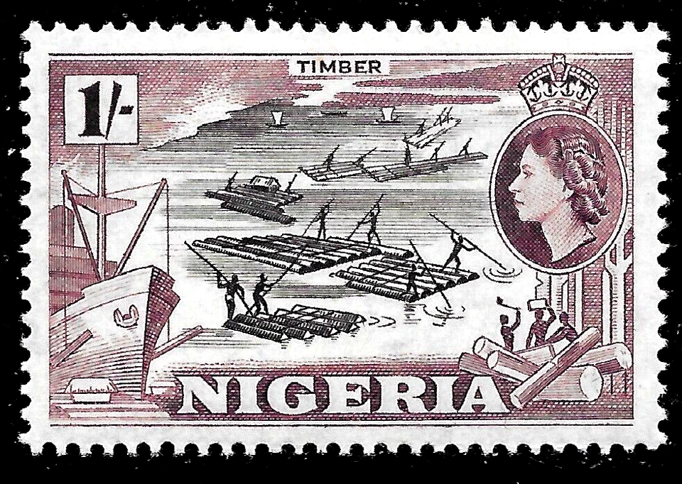 Nigeria SC#87 1953, 1/-.  Industria de la madera MNH** OG ENVÍO EN MUY BUEN ESTADO Foto 1 de 1