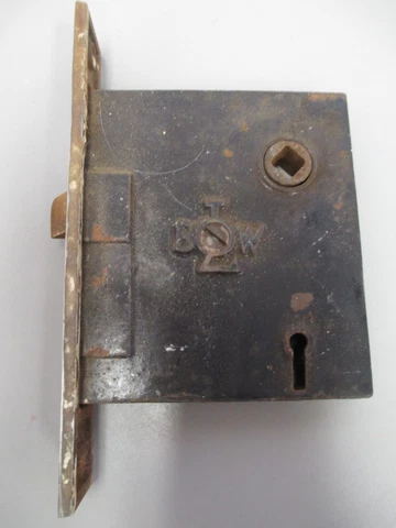 ANTIQUE 1800s BLW, BRANFORD LOCK WORKS DOOR MORTISE LOCK, NO KEY, SPRING WORKS Cover