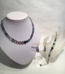 WOW Multi-Colour Fluorite 925 Silver Necklace, Earrings & Bracelet Set ~300 cts - Picture 1 of 7