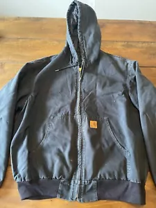Giacca Carhartt uomo L nera tela con cappuccio abbigliamento da lavoro attivo invecchiato - qualche usura - Foto 1 di 10