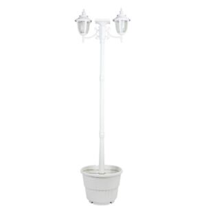 SunRay Hannah White Two Head Solar Lamp Post and Planter