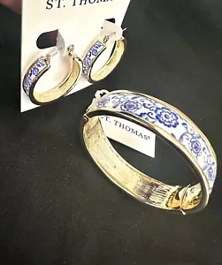 Set Bracciale/Orecchini a Cerchio San Tommaso Piastrella Blu/Bianco - Foto 1 di 3